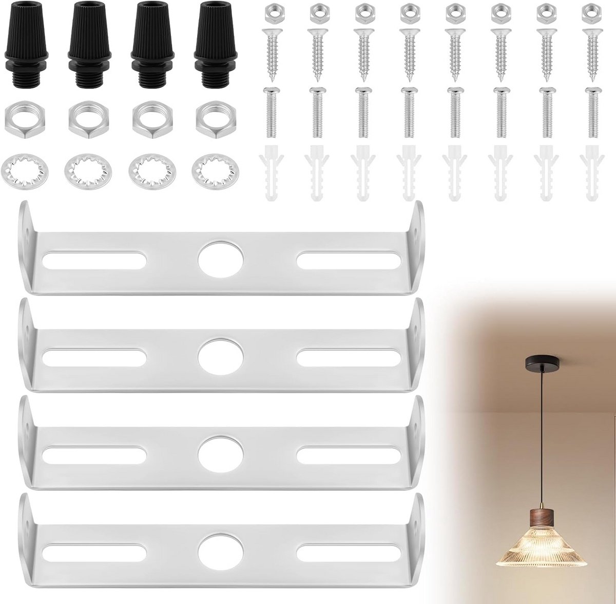 Set van 4 Plafondbeugels voor Kroonluchters en Hanglampen met Montageaccessoires