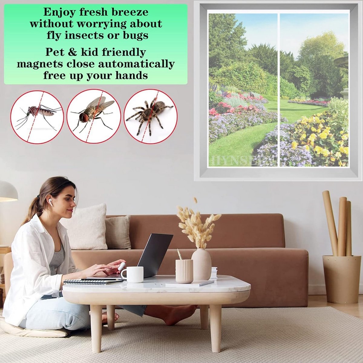 Magnetisch Hor voor Schuifpui 85x60cm Wit | Insectenhor met Volledig Kader en Automatische Sluiting