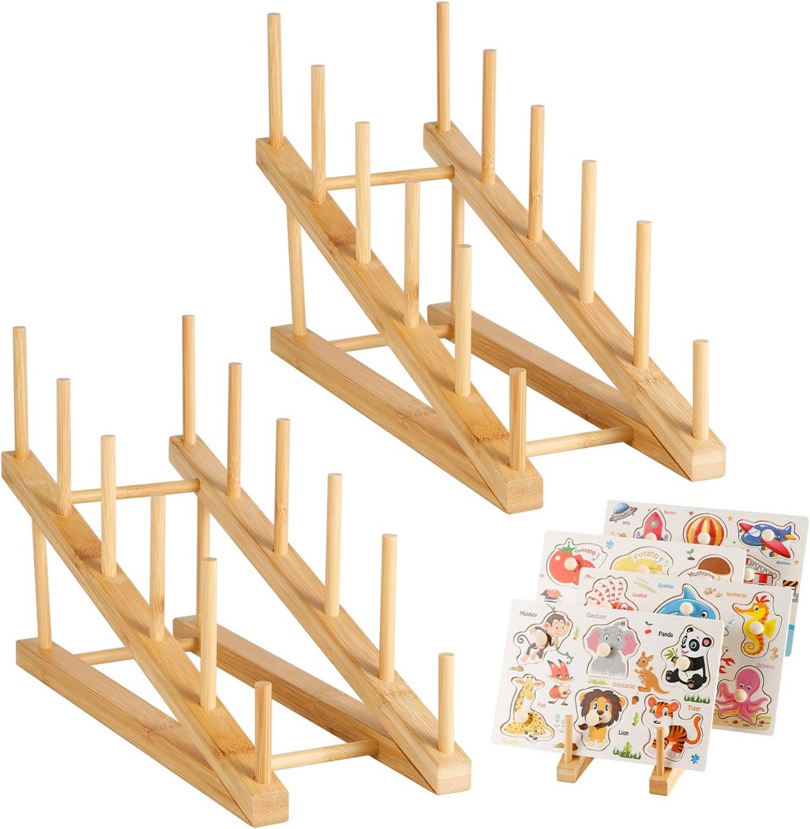 Houten Puzzel Opbergrek (2 Stuks) - Universele Displaystandaard voor Puzzels tot 10 Sets - Puzzelorganizer