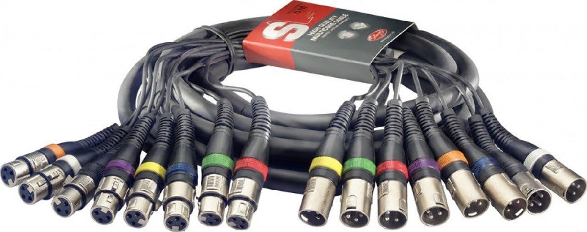 Multicore Audiokabel 8 Kanalen XLR Vrouwelijk naar XLR Mannelijk, 5 Meter Zwart