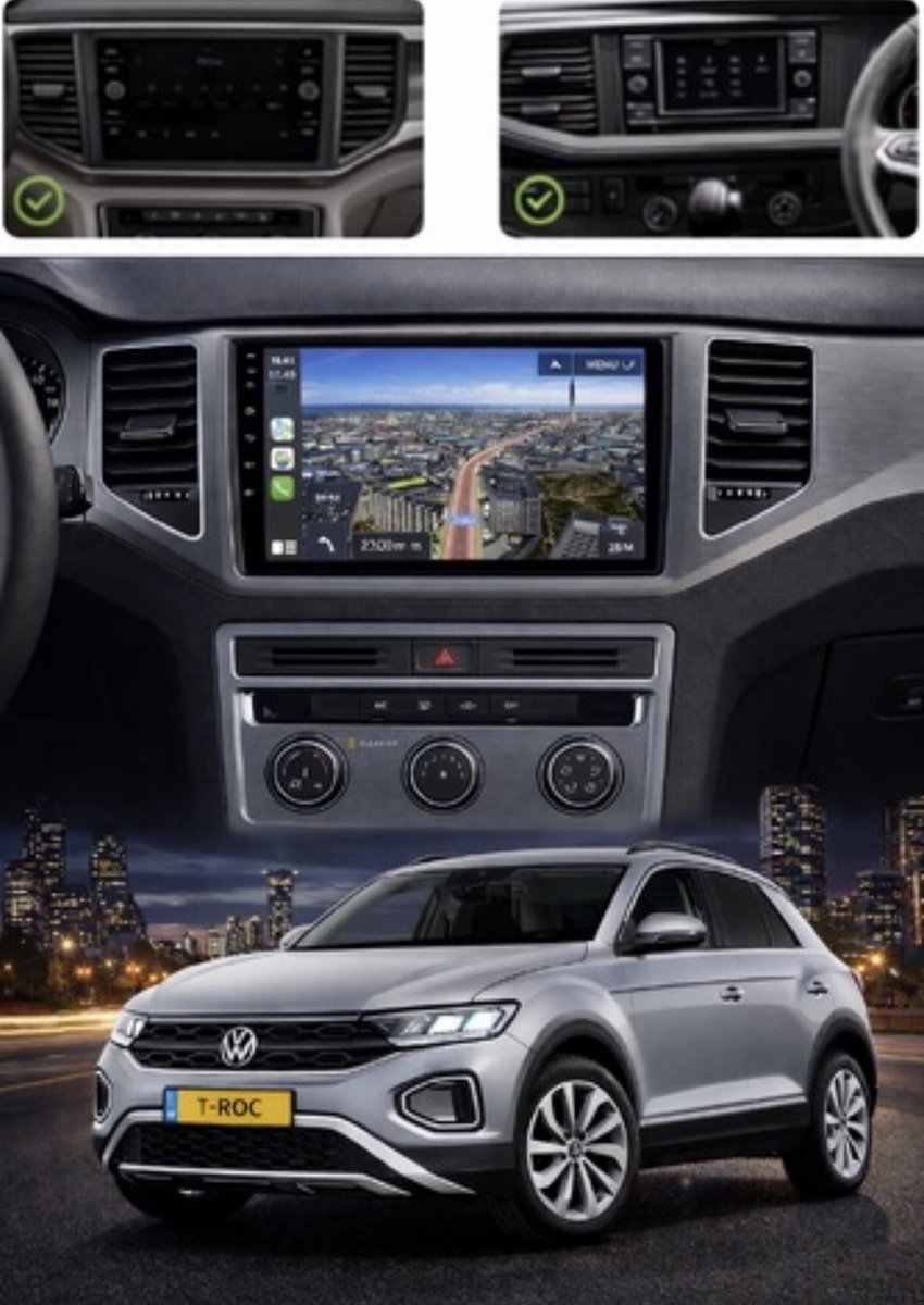 ADIVOX T2 9 inch geschikt voor VW Polo/T-Roc/T-Cross 2018-2021 Android 15 CarPlay/Auto/Wifi/RDS/DSP/5G/DAB+