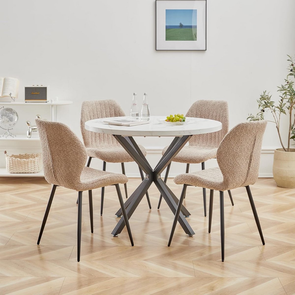 Ronde Eetkamerset Tafel met 4 Stoelen voor Keuken en Woonkamer