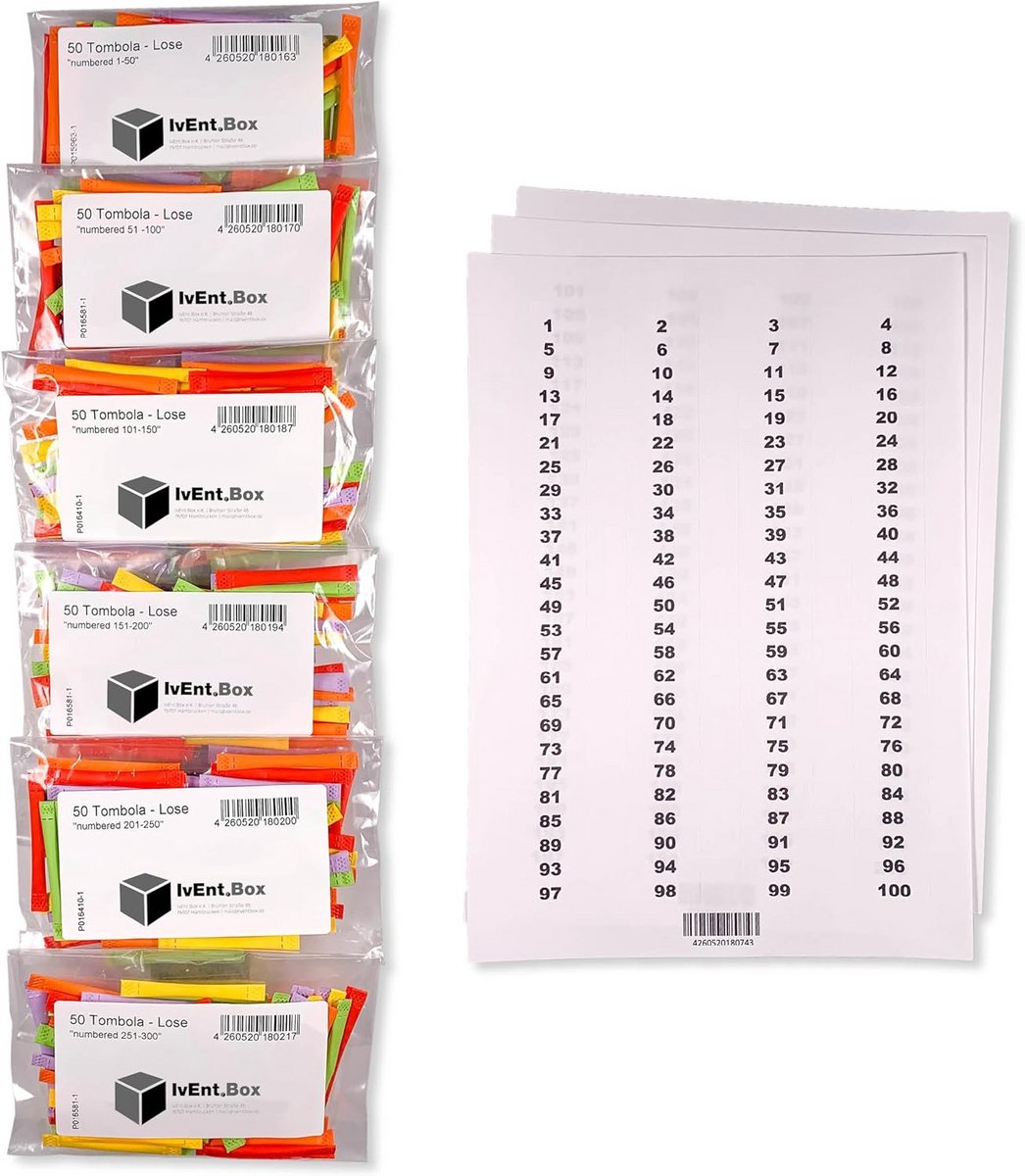 Tombola Loterij Tickets Set van 300 Stuks - Regenboog Kleuren Inclusief Stickers