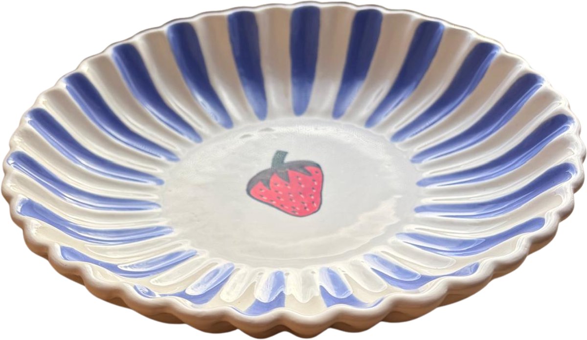 Diep Bord Fruity Strawberry – Paars/Wit – Aardewerk – ø 24 x 5 cm - Dishes & Deco