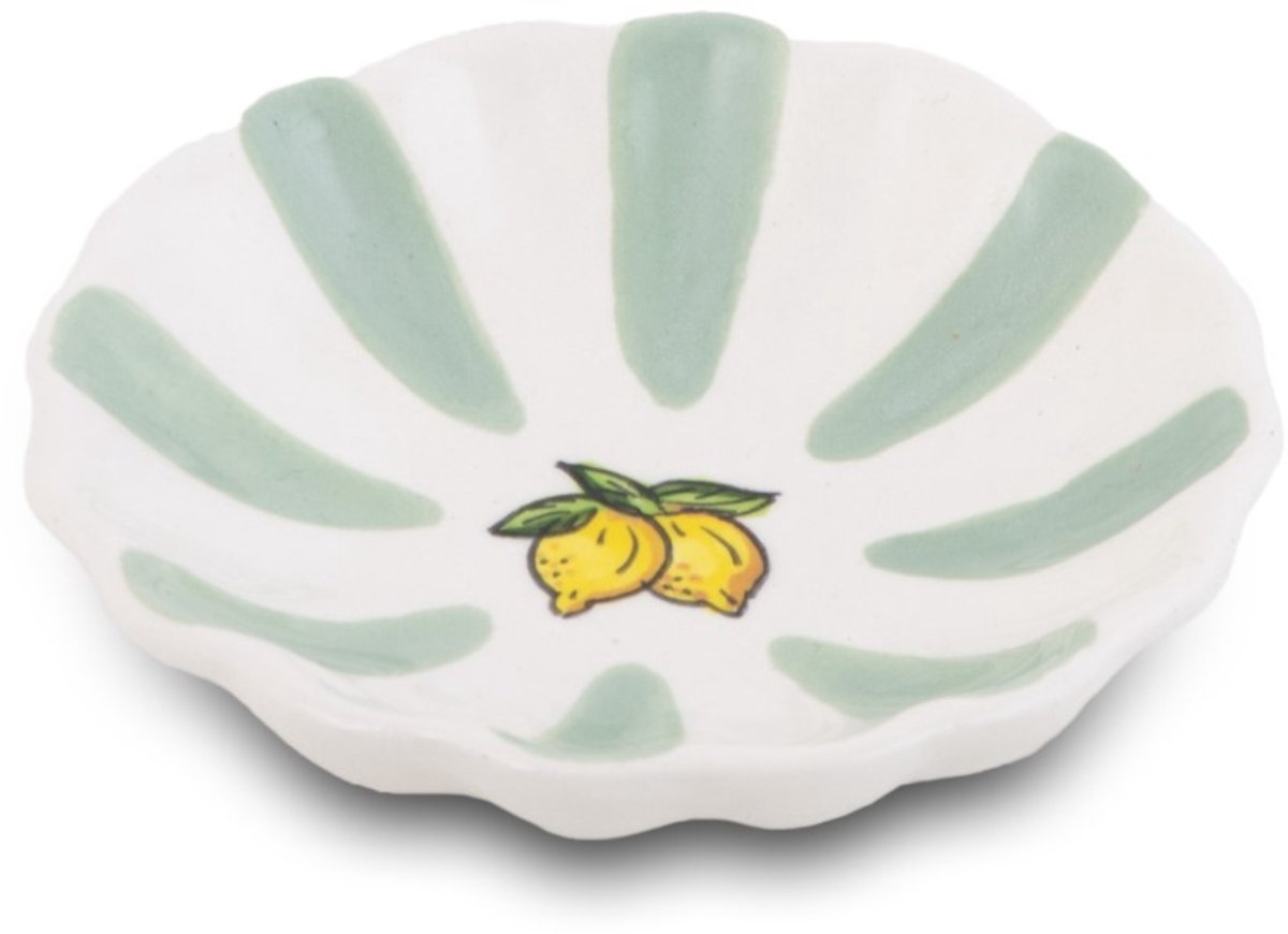 Schaaltje Fruity Citron – Gestreept - Groen/Wit – Aardewerk – ø 10cm - Dishes & Deco
