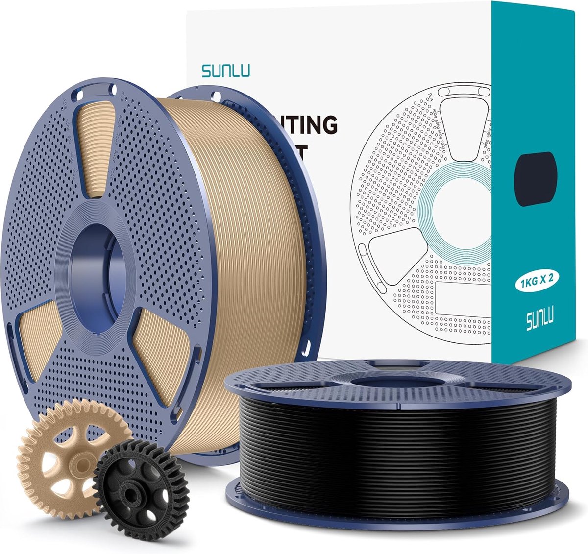 3D Printer Filament PLA+ 1.75 mm - Sterk en Duurzaam - 2 kg Zwart en Eikenhout