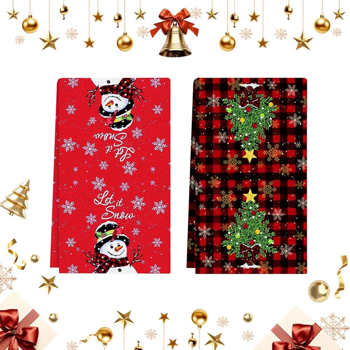 2 Stuks Absorberende Keukendoeken met Kerstboomprint voor Kerstdecoratie