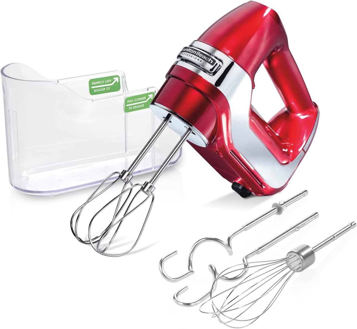 Elektrische Handmixer - Keukenmixer Snelklopper - Bakken en Koken - Vijf Snelheden Quickburst - Compact Opbergontwerp - Rood Chroom