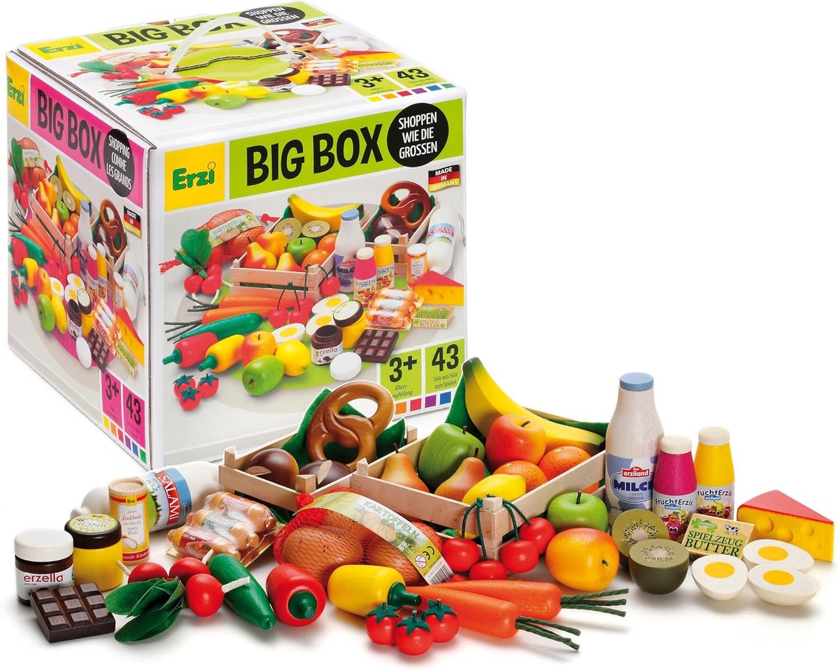 Houten Boodschappen Assortiment Big Box - Speelgoed Winkel Artikelen voor Kinderen