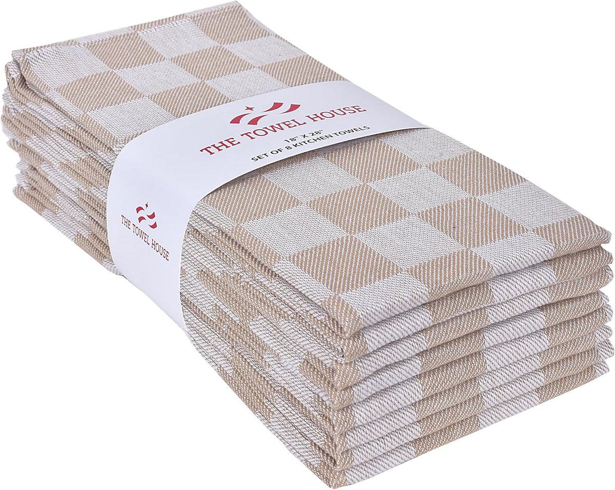 8x Keukendoeken Katoen Premium XL - Ultra Absorberend & Sneldrogend - Beige