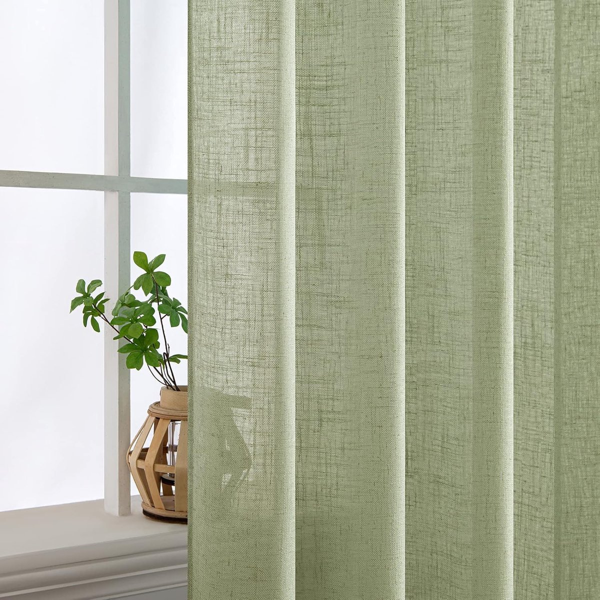Linnen Gordijnen Transparant Groen - 2 Stuks - 140 x 290 cm - Lichtdoorlatend voor Woonkamer en Slaapkamer