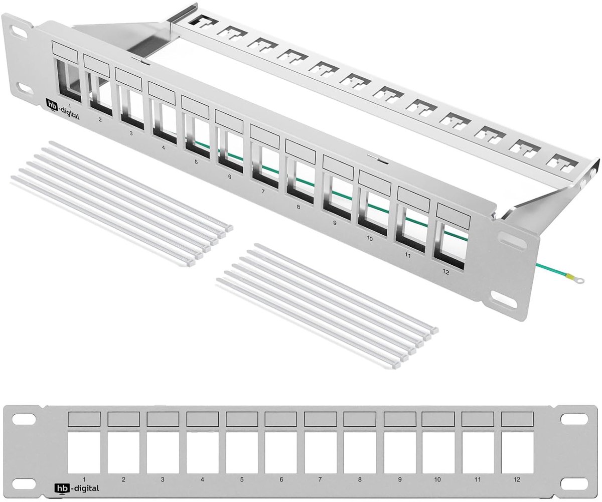 Patchpaneel 12 Poorten - Verdelerveld Modulair - Netwerk Installatie - RJ45 Keystone Compatibel - 10 Inch Formaat - Zwart