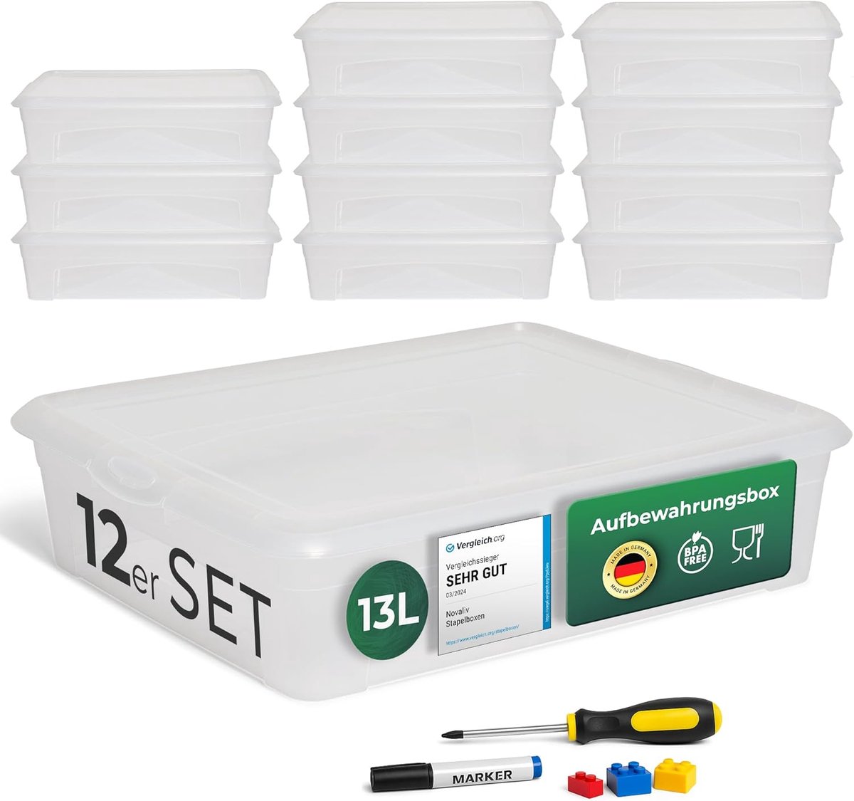 Transparante Stapelbare Opbergbox met Deksel 13 Liter - Veelzijdige Organiser Doos