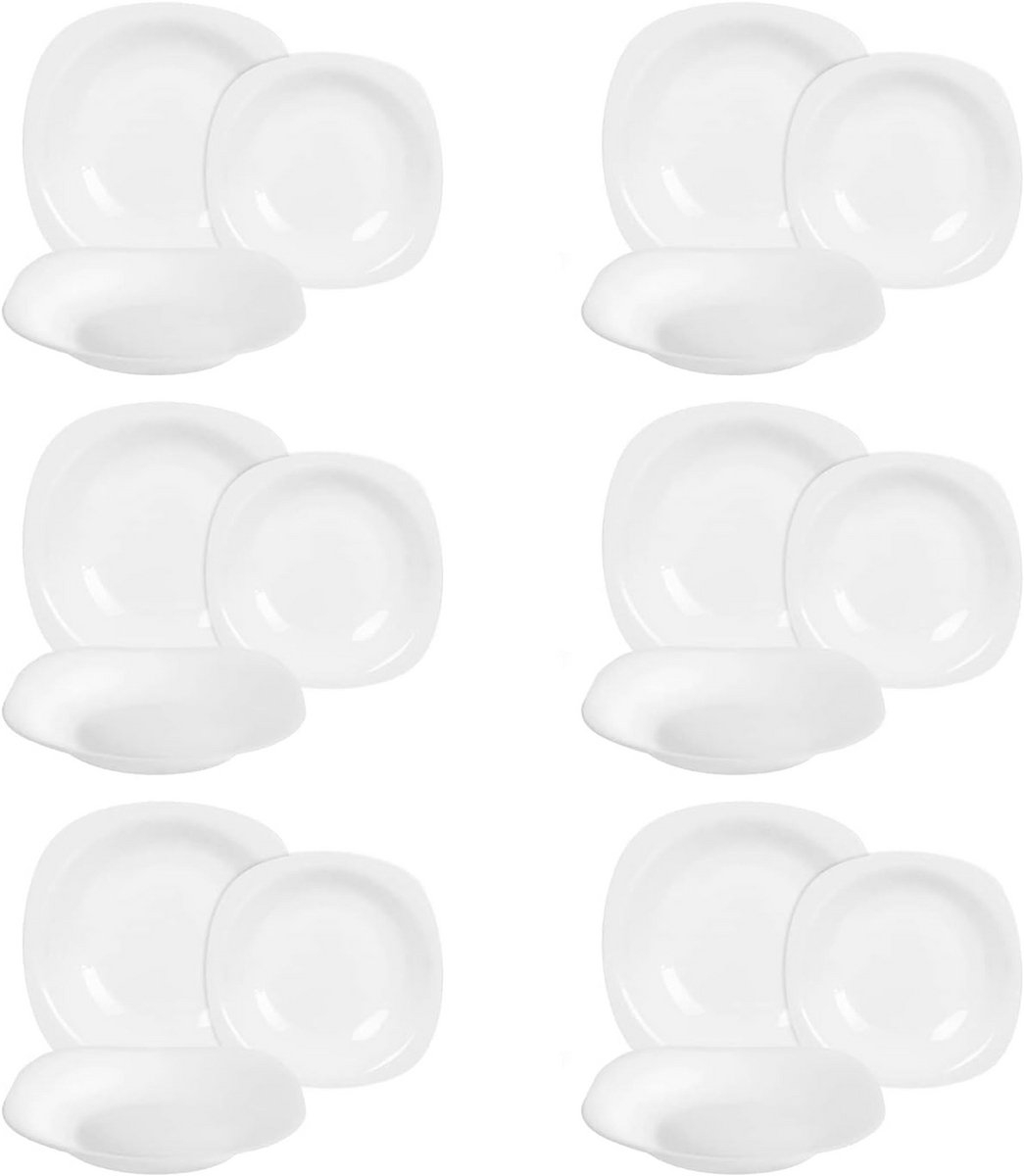 Modern 18-delig Wit Tafelservies voor 6 Personen, Vierkant Design