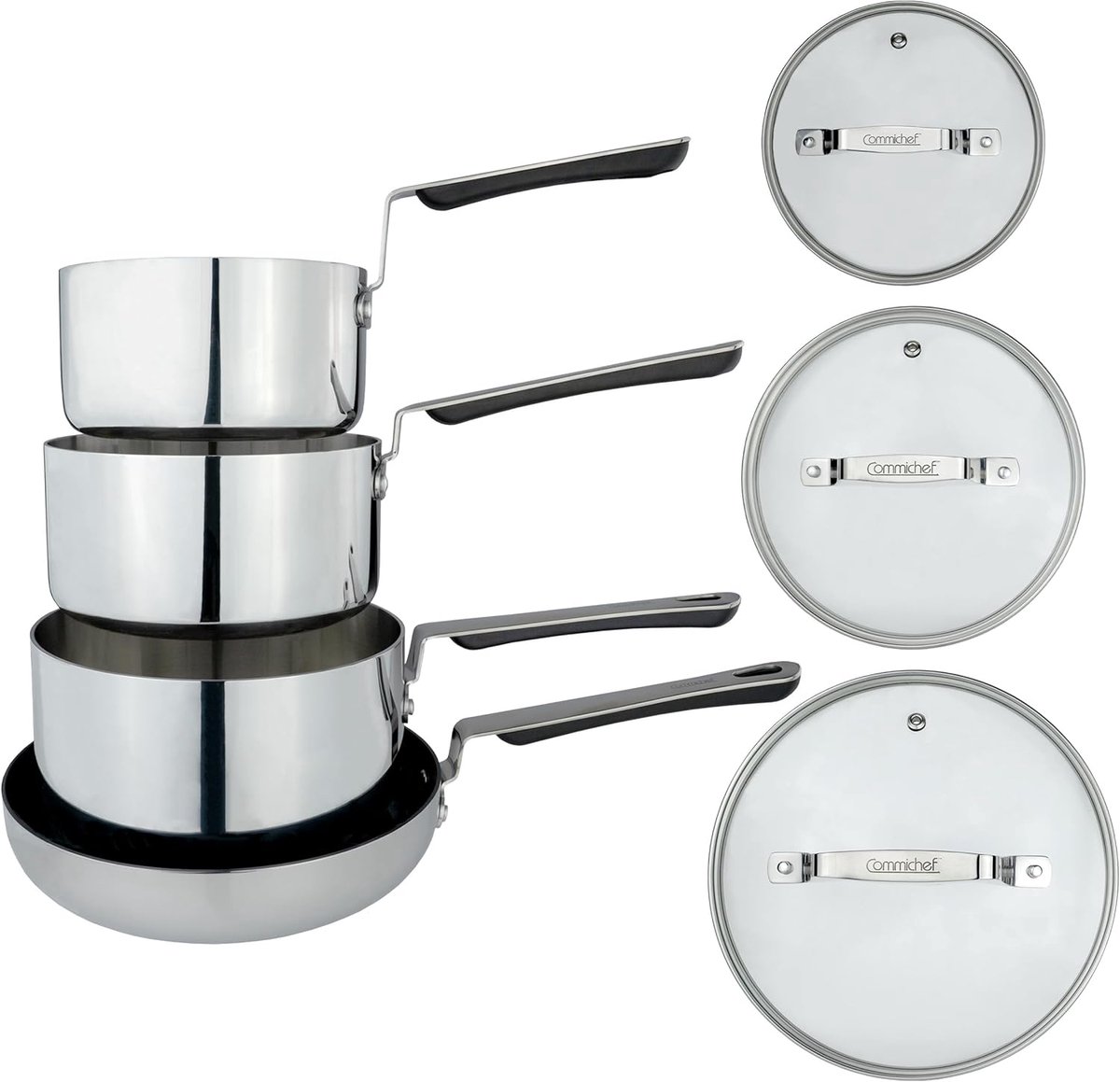 Stapelbare 4-delige RVS Pannenset met Steelpan en Koekenpan