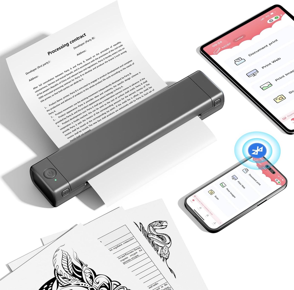 Draagbare Thermische Printer A4 met Bluetooth voor Tattoos en Zakelijk Gebruik