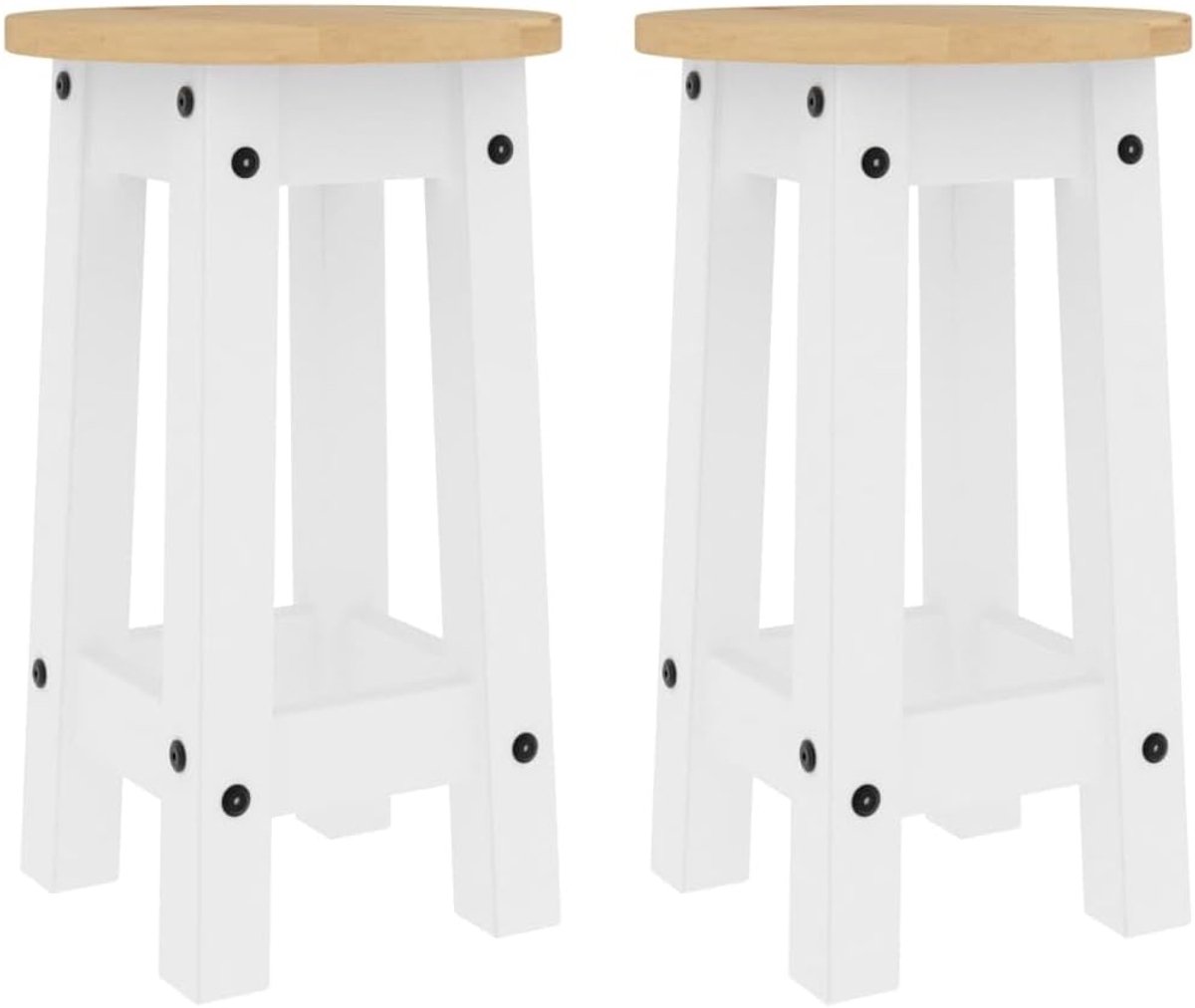 Set van 2 Houten Barkrukken 2-delig Wit Massief Grenenhout - Keuken Barstoelen