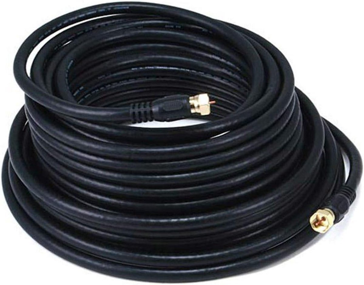 RG6 Quad Shield Coaxkabel met F-connector, 15 meter, Zwart (CL2)