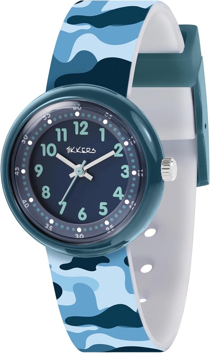 Kinderhorloge Blauw Camo Analoge Wijzerplaat Kindertrainer Tijd Leren