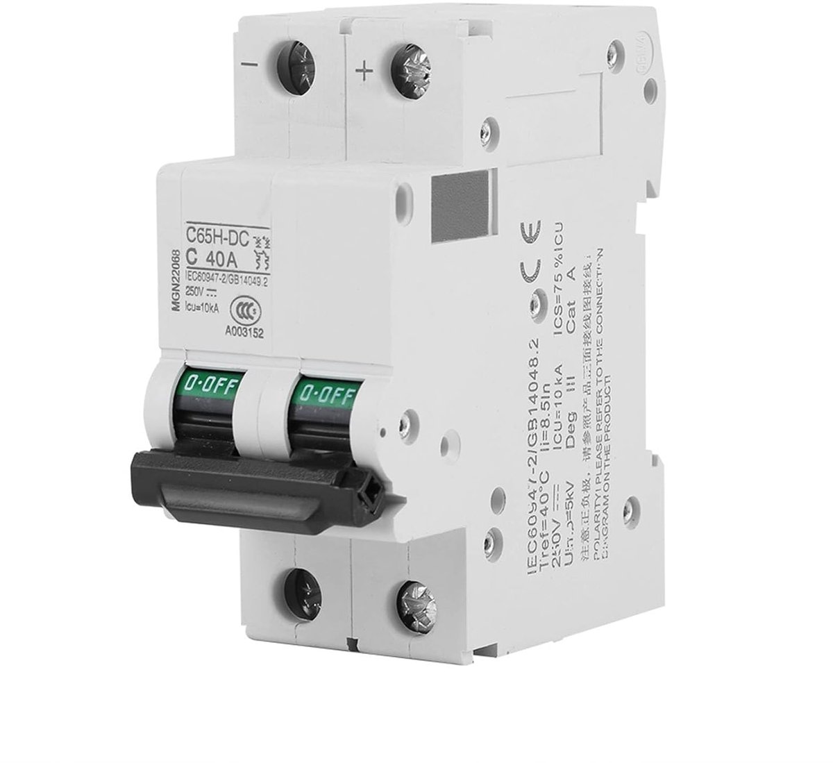 DC Minatuurautomaat 2P 250V 40A - Zekering voor Zonnepanelen en DC Systemen