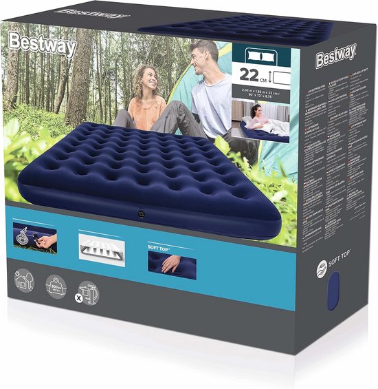 Extra Groot Dubbel Luchtbed Blauw 203 x 183 cm - Comfortabel & Snel Op te Blazen — afbeelding 4