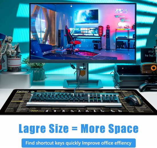 Grote Desk Pad / Onderlegger (80x30cm) met Python Programmeer Shortcuts ...