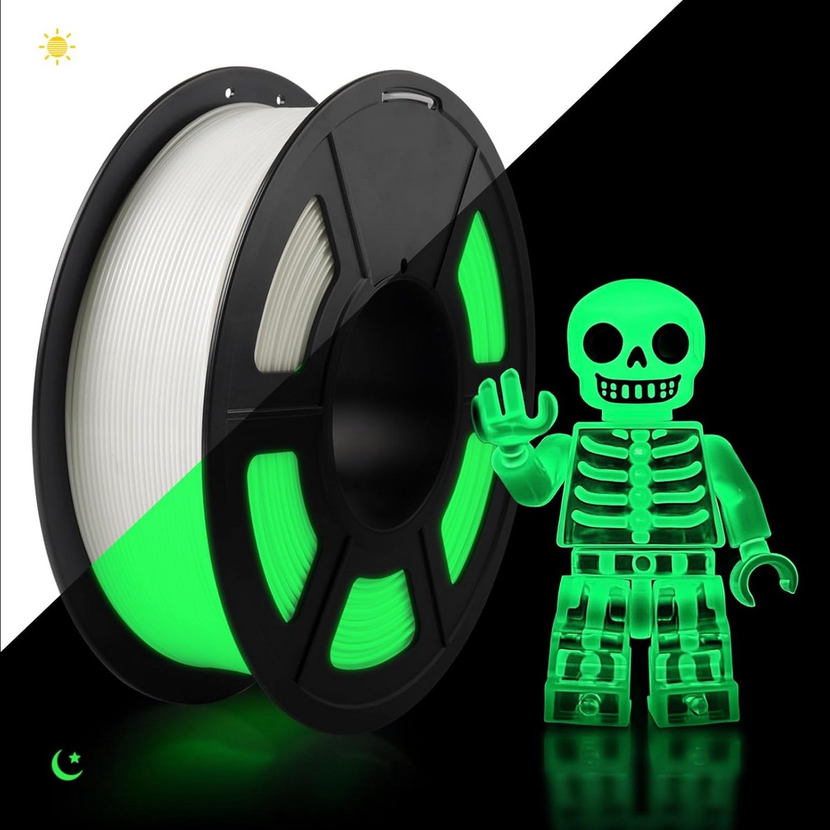3D Print Filament - PETG Spoel - Decoratieve Prints - Gloeit in Donker - 1.75 mm - Groen