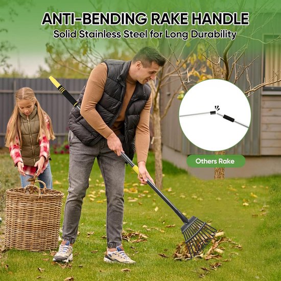 Verstelbare Tuinhark met Lange Steel en 11 Tanden voor Bladeren en Gras — afbeelding 4