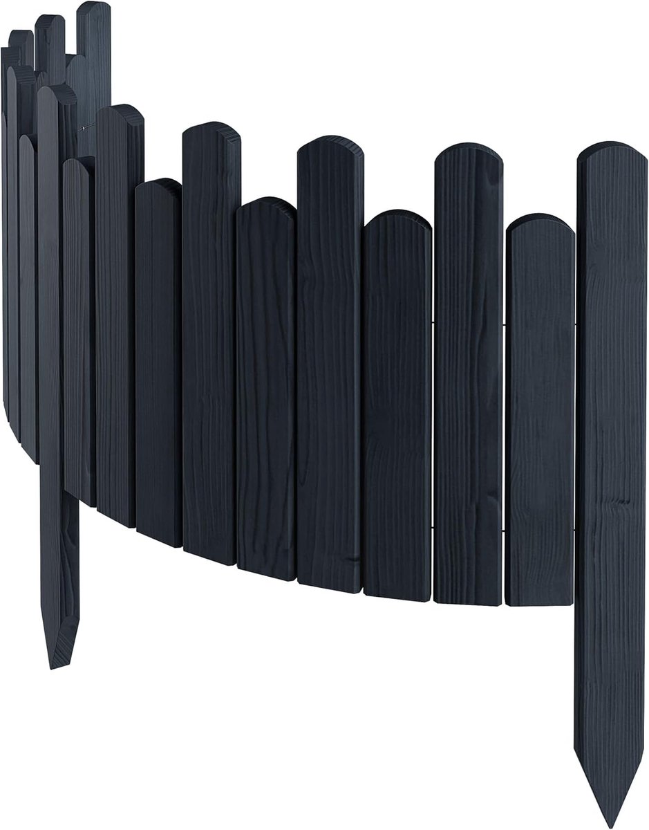 Flexibele Houten Rolborder Antraciet 30 cm Hoog en 100 cm Lang voor Tuin en Bloembedrandin