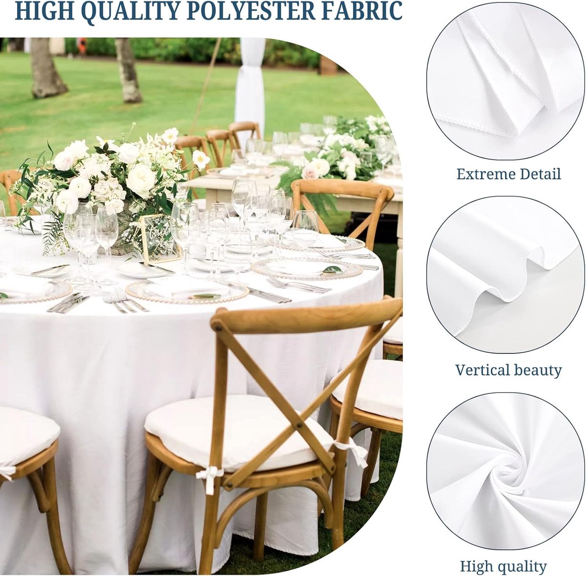 8 Stuks Witte Ronde Polyester Tafelkleden 304 cm - Vlekbestendig en Kreukvrij