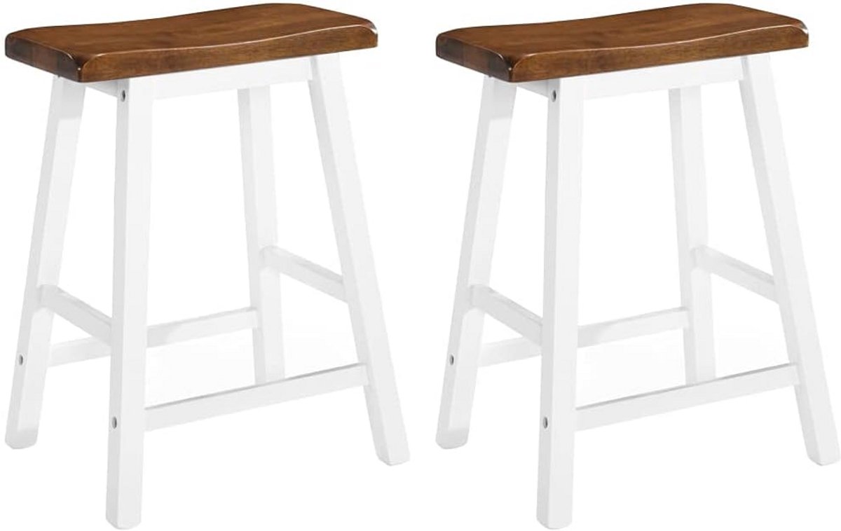 Set van 2 Houten Barkrukken Massief Hout Barstoelen Eetkamerstoel