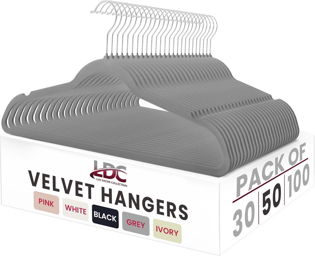 50x Luxe Antislip Fluweel Hangers Grijs - Dun & Ruimtebesparend Kleerkledingrek