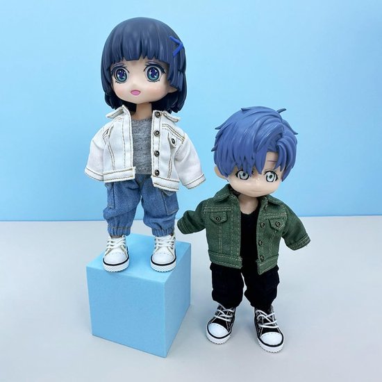1/12 BJD Pop Kleding Set Denim Outfit met Jas, Vest, Zak en Schoenen van Merkloos — afbeelding 2