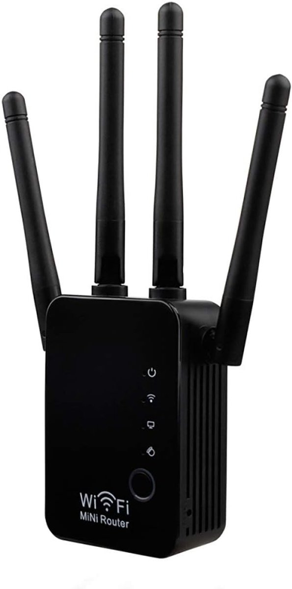 WiFi Repeater - Signaal Versterker - Draadloos Internet - 300 Mbit/s Snelheid - 6x3x18.5 cm - Zwart