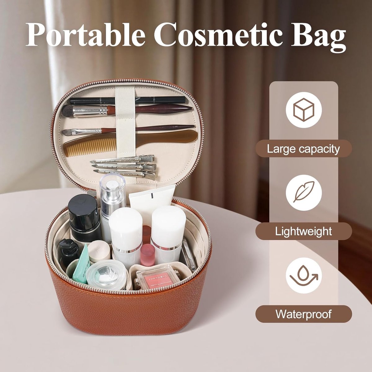 Draagbare Make-up Tas met Compartimenten en Handvat voor Reizen, Zwarte Schminkkoffer