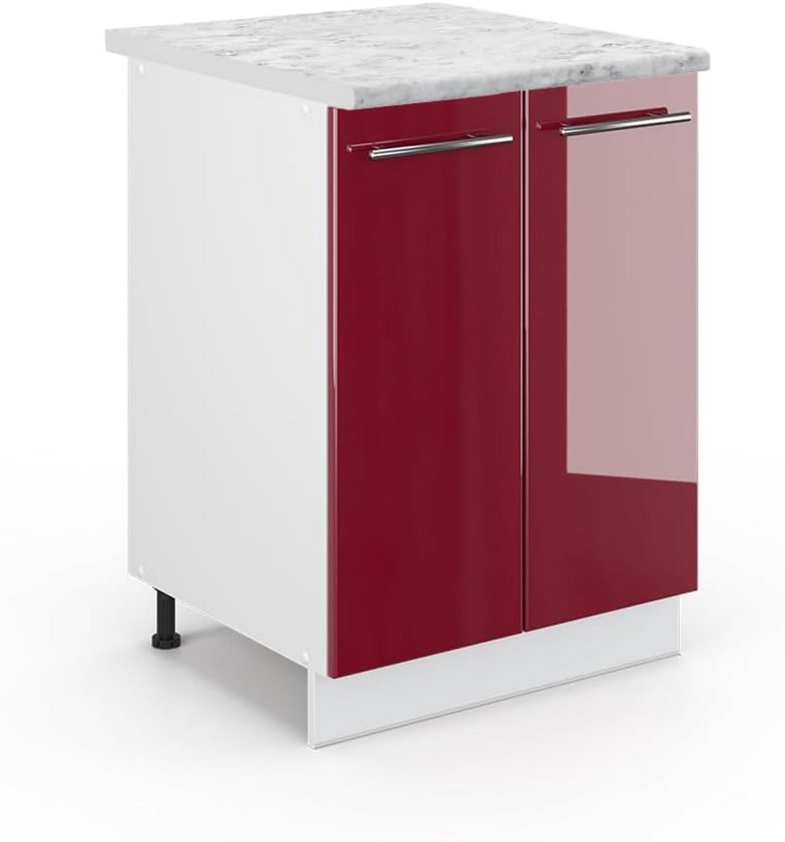 Keuken Onderkast Hoogglans Bordeauxrood/Wit 60 cm met Marmer Look Werkblad