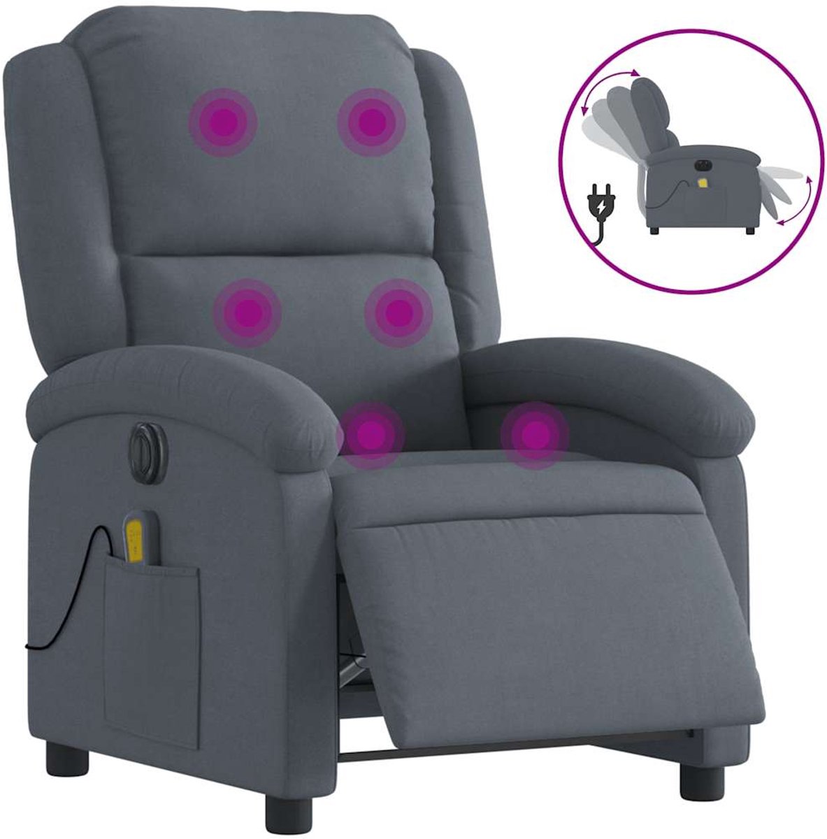 vidaXL Massagestoel - elektrisch - verstelbaar - fluweel - donkergrijs