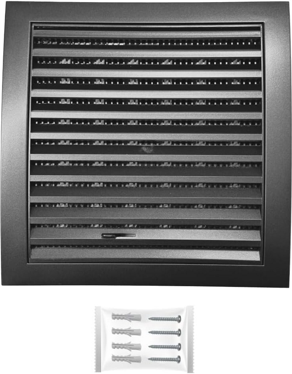 Vierkant Ventilatierooster met Insectenwering - Zwart 190 x 190 mm, Ø 125 mm - Weerbestendig Kunststof voor Afzuigafdekking