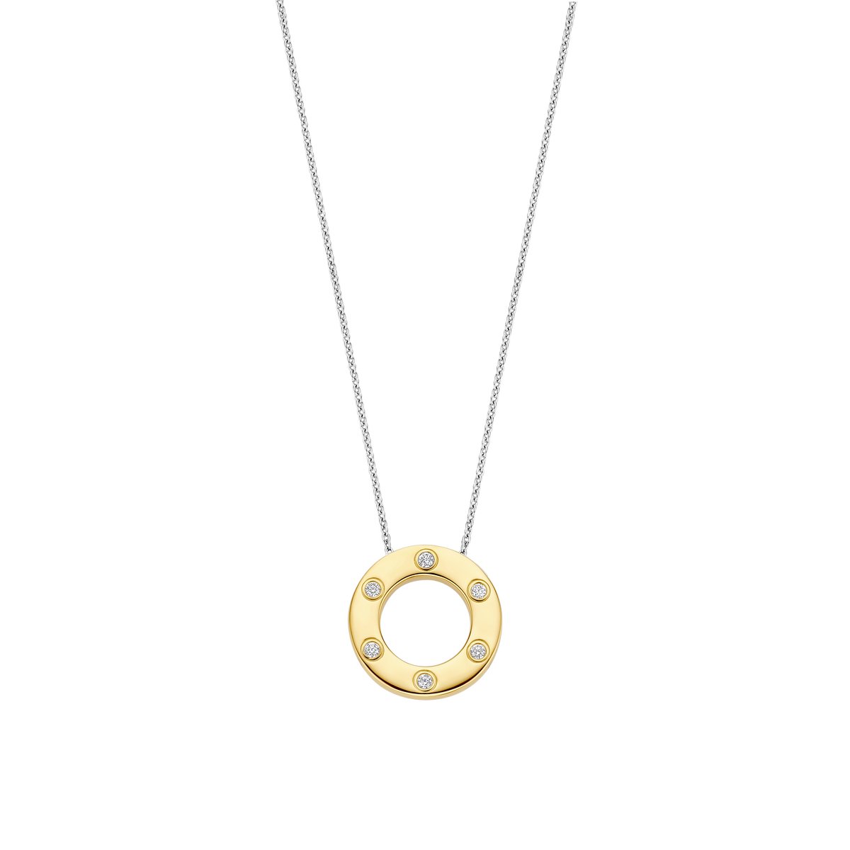 TI SENTO Dames Ketting - 925 zilver - Zirkonia met geel verguld - Maat 42 - 34117ZY