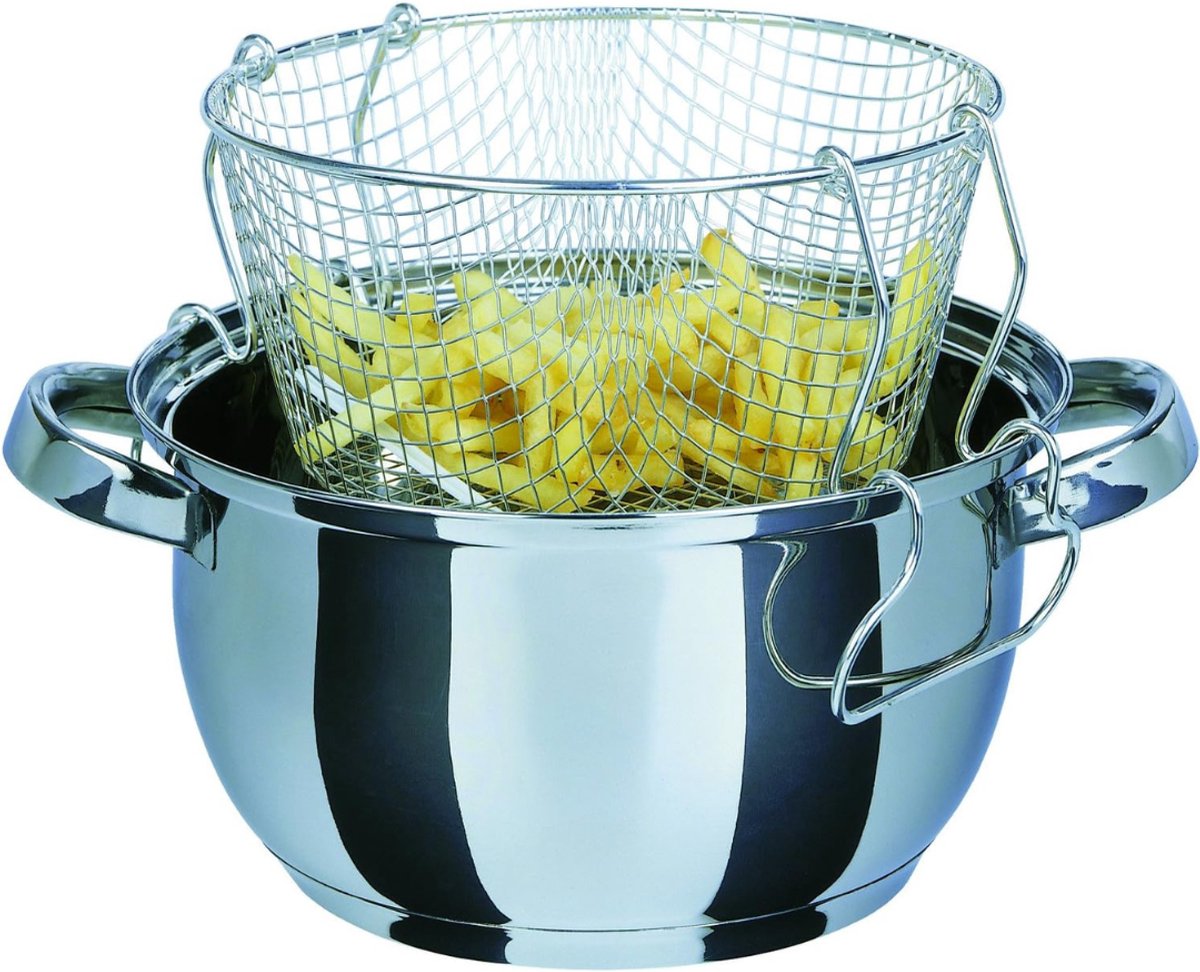 Nexvo® Japanse Frituurpan - Mini Friteuse Diameter 24cm - Mini Frituurpan Milieuvriendelijk – Kleine Frituurpan Roestvrijstaal - Zilver - 24cm x 24cm x 13cm