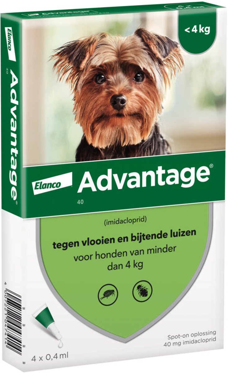 Advantage Anti Vlooiendruppels 40 Hond 1,5 - 4 kg - 2 x 4 pipetten - Voordeelverpakking