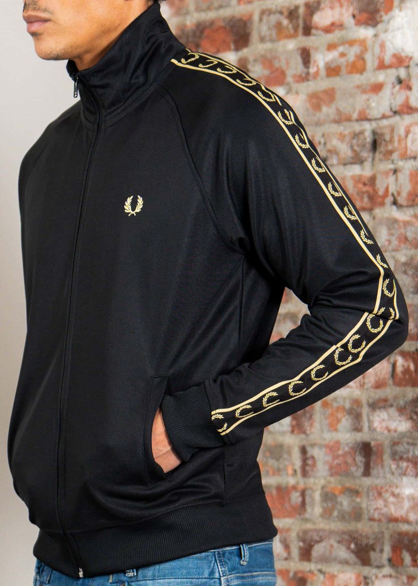 Fred Perry Contrast tape track jacket champagne Zwart