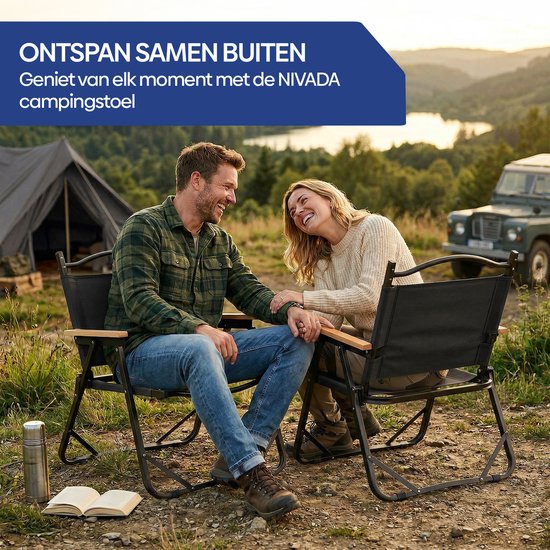 NIVADA Campingstoel 2pcs - Zwart - Opvouwbaar - 120kg Draagkracht - Tuinstoel - Strandstoel - Klapstoel — afbeelding 5
