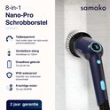 Samako schrobborstel met steel, LED display toont 76, tekst "8-in-1 Nano-Pro Schrobborstel".
