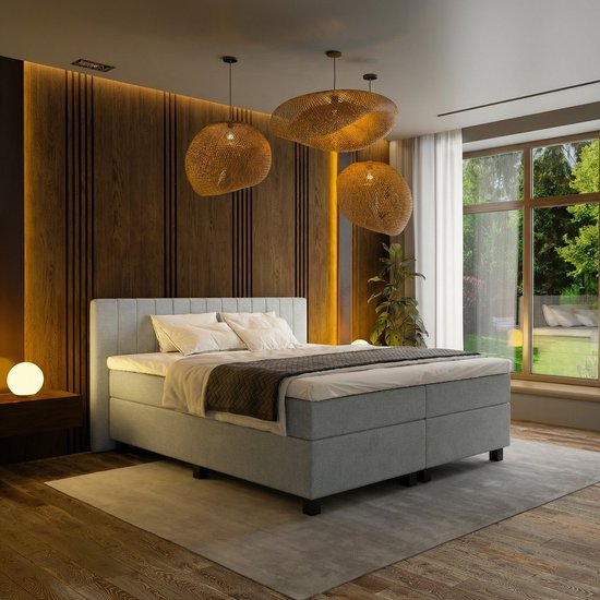 Mörgenn Boxspring Douze - Pocketvering - Lichtgrijs - 140x200 cm - Inclusief Dekbed en Kussens