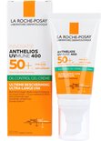 La Roche-Posay Anthelios UVMune 400 Oil Control Gel-Crème SPF50+ verpakking en tube. Zeer hoge bescherming, matterend, voor vettere huid.