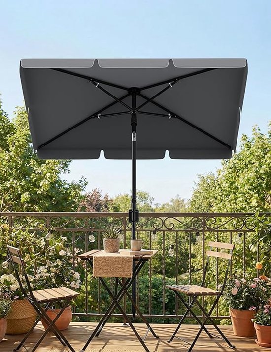 Rechthoekige Balkonparasol - 200 x 125 cm - UV50+ Bescherming - Kantelbaar & In Hoogte Verstelbaar - Inclusief Beschermhoes & Balkonklem - Antraciet
