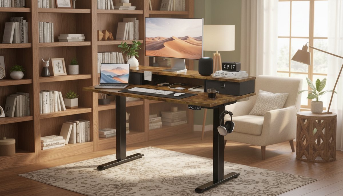 Electric Desk Casa Velluto IronPro – 100x60 cm – Elektrisch Hoogteverstelbaar Zit-Sta Bureau – Industrieel Bruin – Ergonomisch Bureau met 2 Laden en Geheugenfunctie