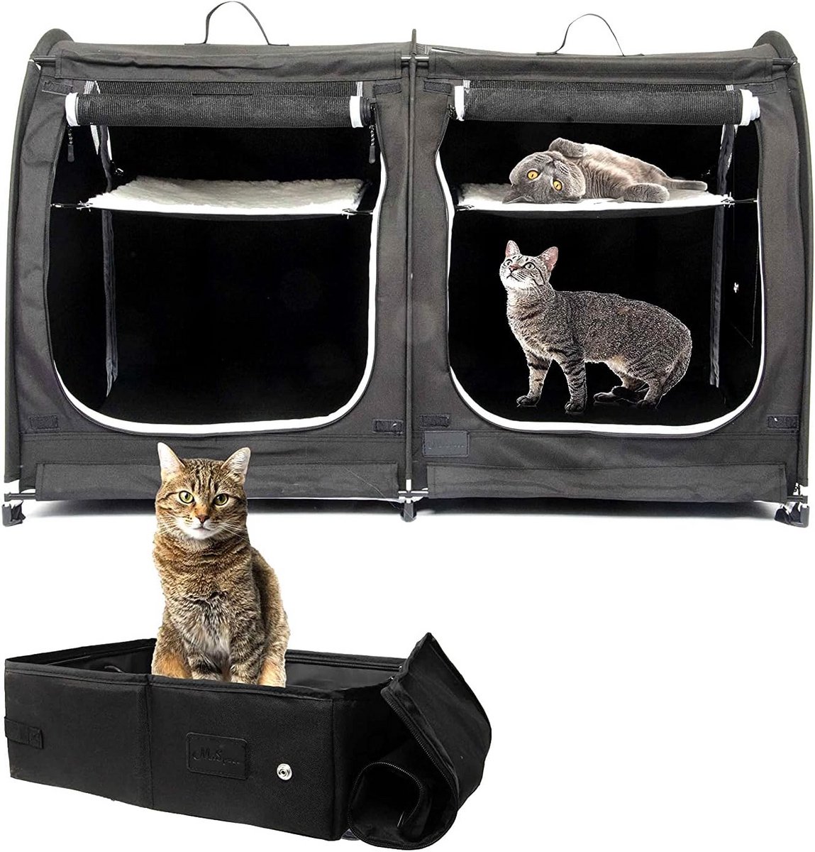 Draagbare Reiskoffer voor 2 Katten of Kleine Huisdieren - Inklapbare Kattenren met Draagtas
