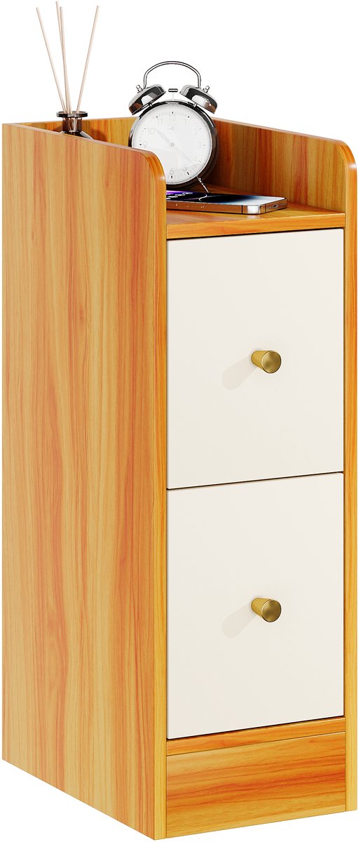 Nachtkastje - Smalme kast - 2 lades - Bruin en wit tweekleurig 30x20x58cm Ruimtebesparende opbergmeubel Geschikt voor slaapkamers en woonkamers Modern interieurontwerp
